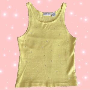 Vintage Y2K Yellow Rhinestone Tank Top Women's M by Energie